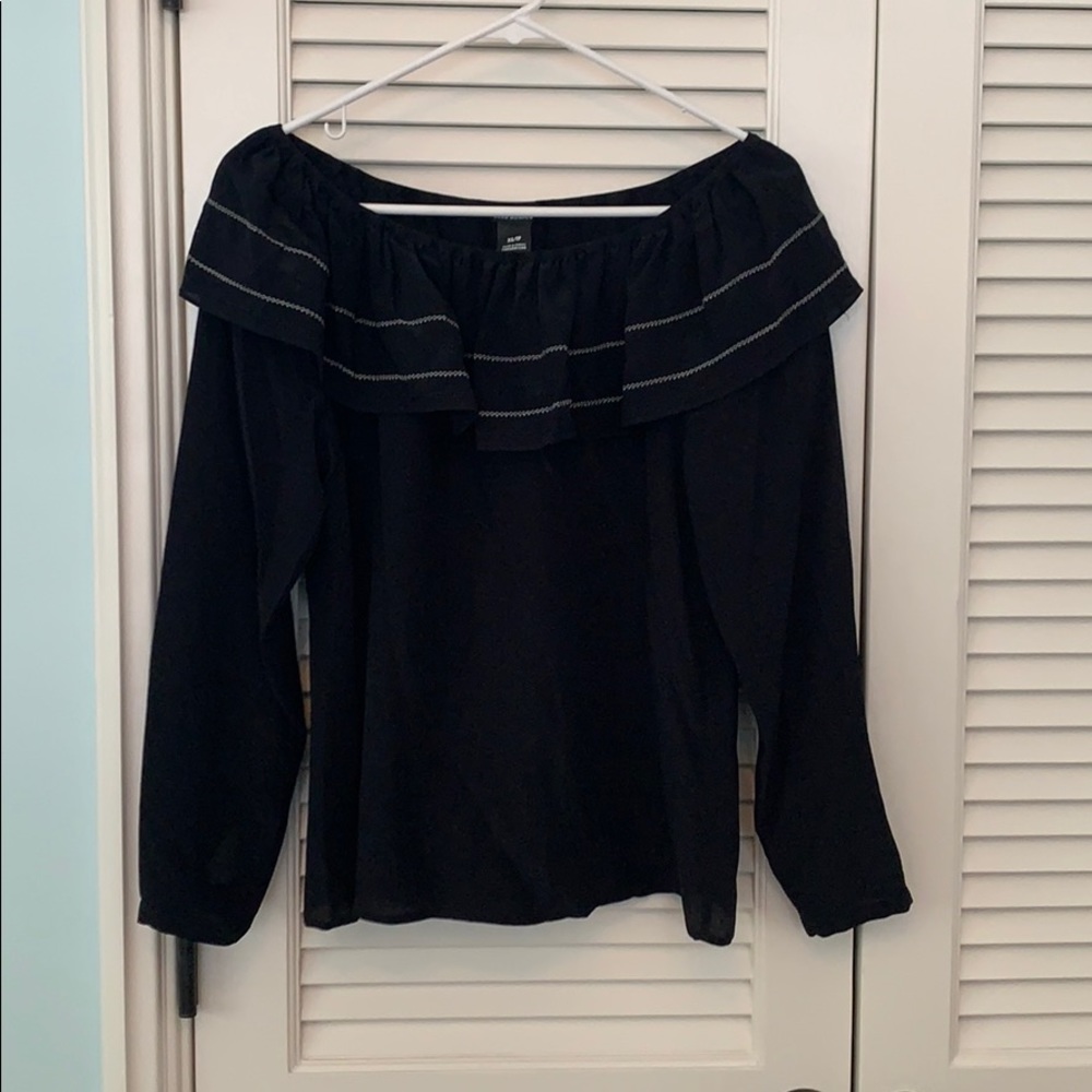 Navy off the shoulder top with white detailing